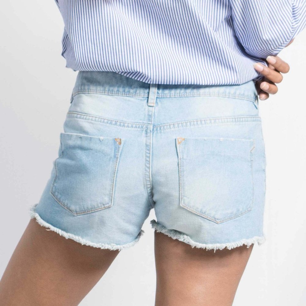 OLGYN Women’s Ripped Light Blue Denim Shorts - Picture 2 of 4